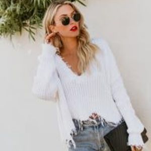 Tainted Love Cotton Distressed Sweater White NWOT